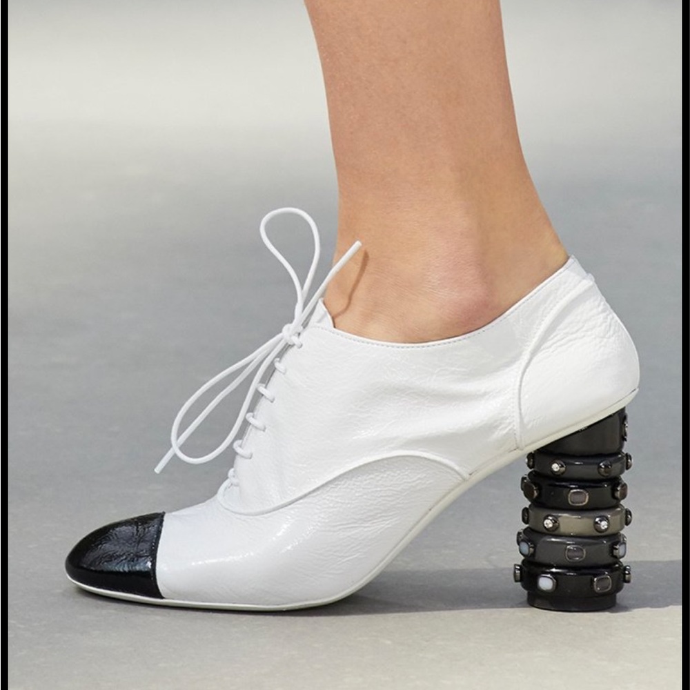 SOLD! Chanel Bijou Jewelry Cap Toe Black and White Ankle Booties